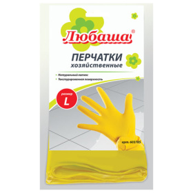 картинка перчатки хозяйственные латексные любаша "эконом", с х/б напылением, рифленая ладонь, размер l (больш Перчатки хозяйственные латексные ЛЮБАША "Эконом", с х/б напылением, рифленая ладонь, размер L (больш