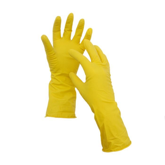 Перчатки хозяйственные латексные "Для деликатной уборки" с х/б напылением XL желтые