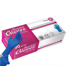 картинка перчатки латексные high risk, синие, xl, household gloves, (50шт/уп) Перчатки латексные High Risk, синие, XL, Household Gloves, (50шт/уп)