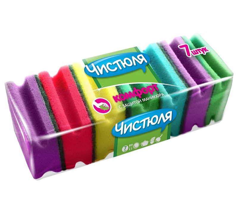 Губки "Чистюля" комфорт порол. с абразив. 7шт.