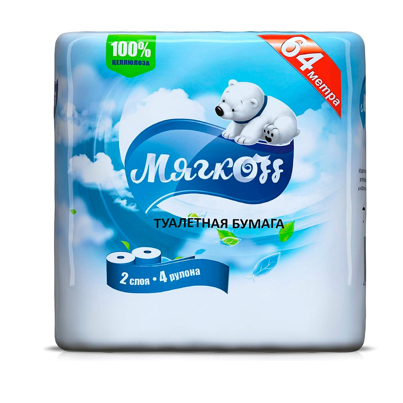 Туалетная бумага «Мягкоff», 2 слоя, 4 рулона