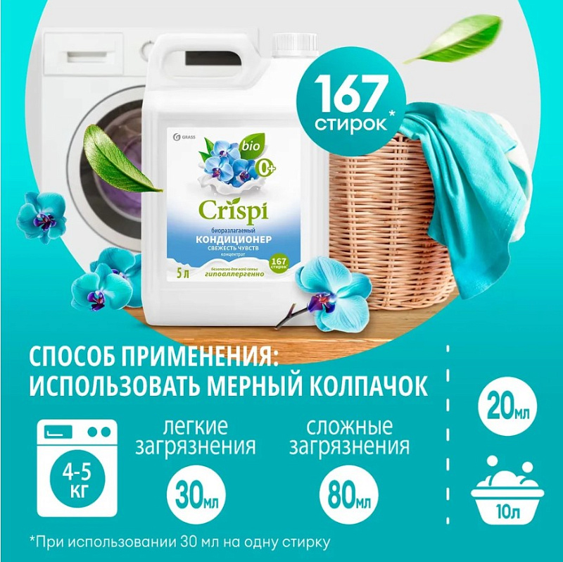Кондиционер-ополаскиватель для стирки CRISPI концентрированный Свежесть чувств (канистра 5 л)