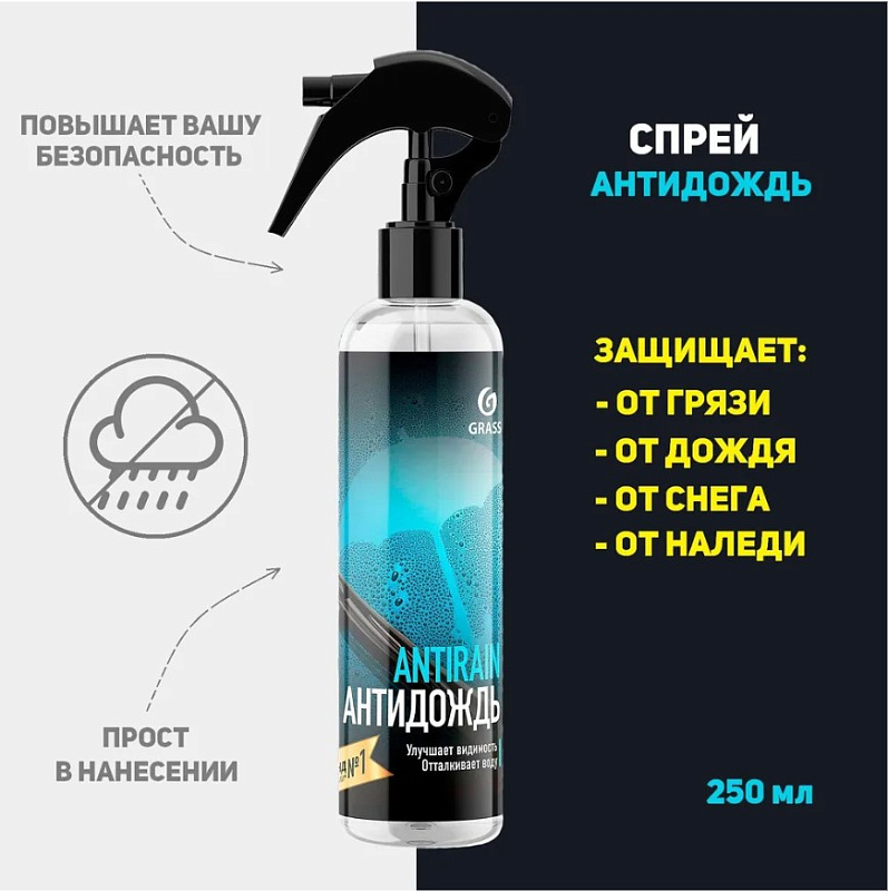 Средство для стекол и зеркал Grass «Антидождь», 250 мл