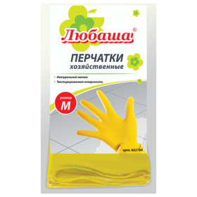картинка перчатки хозяйственные латексные любаша "эконом", с х/б напылением, рифленая ладонь, размер m (средн Перчатки хозяйственные латексные ЛЮБАША "Эконом", с х/б напылением, рифленая ладонь, размер M (средн