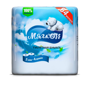 картинка туалетная бумага «мягкоff», 2 слоя, 4 рулона Туалетная бумага «Мягкоff», 2 слоя, 4 рулона